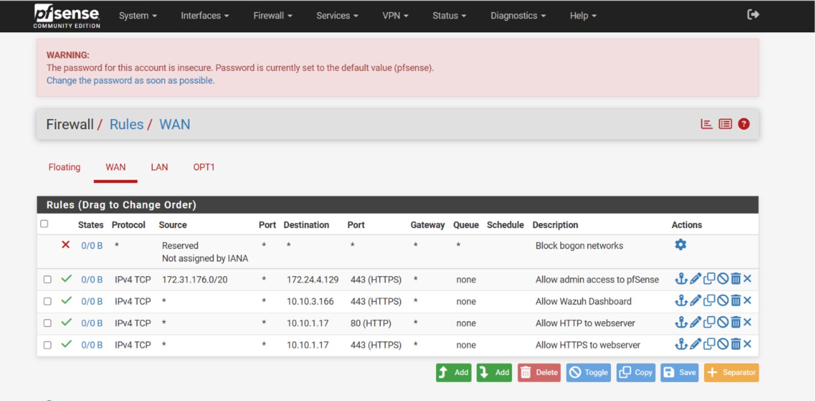 pfSense WAN filtering rules